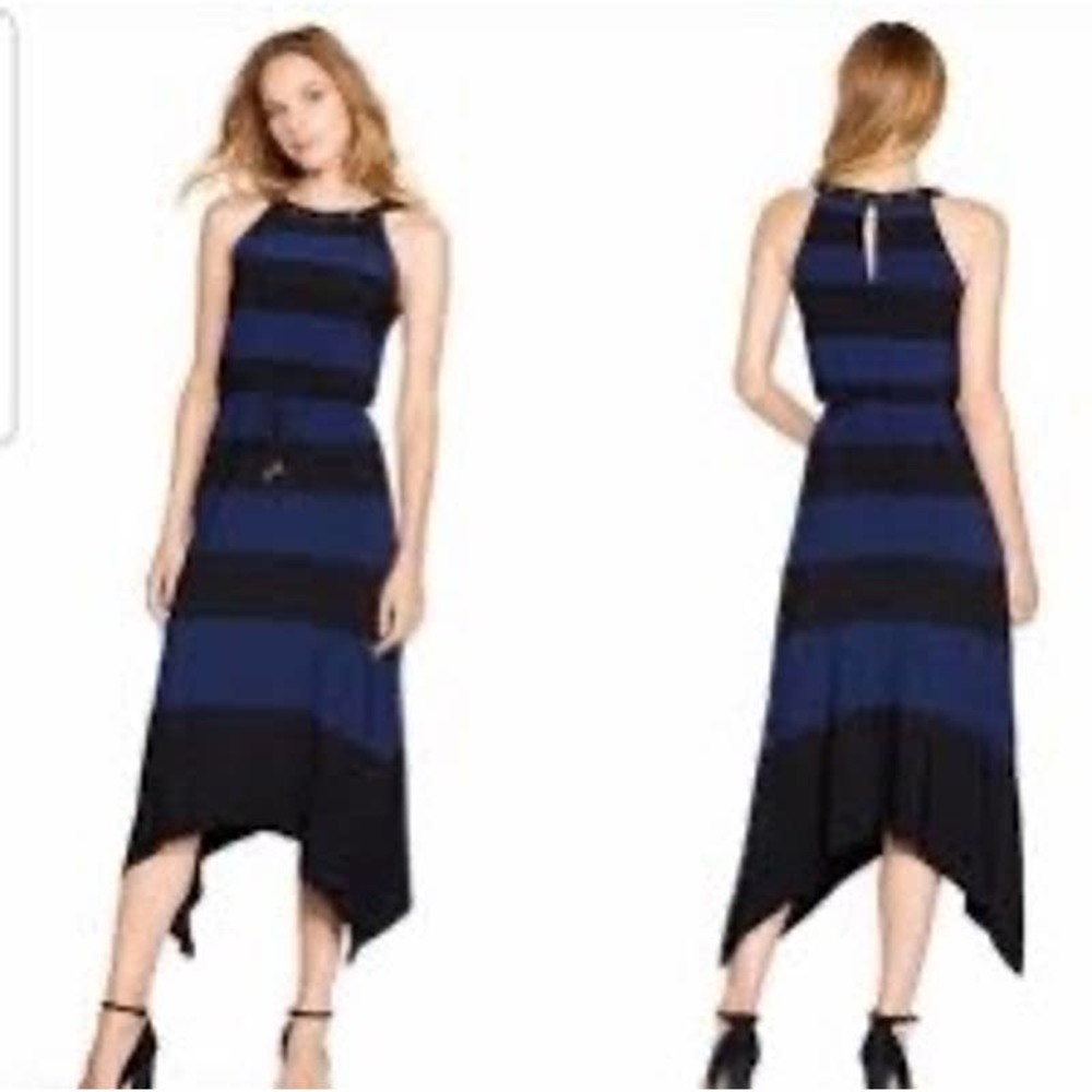 White House Black Market Blue and Black Stripe Colorblock Maxi Dress, Size S
